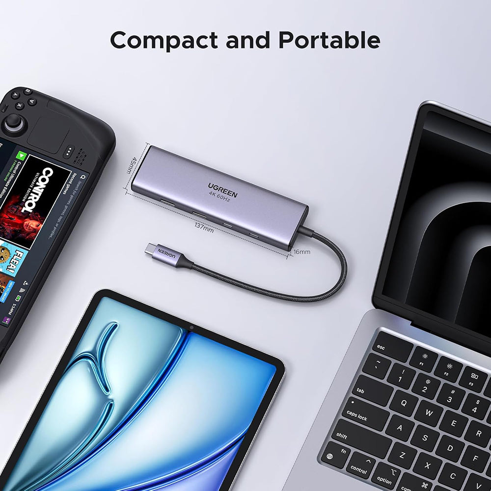 Hub USB-C UGREEN CM498 (15375), 2 x USB-A - 3 x USB-C - 1 x HDMI - 1 x RJ45 - 1 x SD - 1 x microSD, Γκρι
