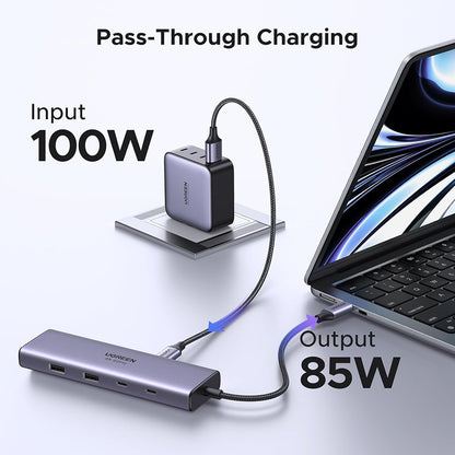 Hub USB-C UGREEN CM498 (15375), 2 x USB-A - 3 x USB-C - 1 x HDMI - 1 x RJ45 - 1 x SD - 1 x microSD, Γκρι