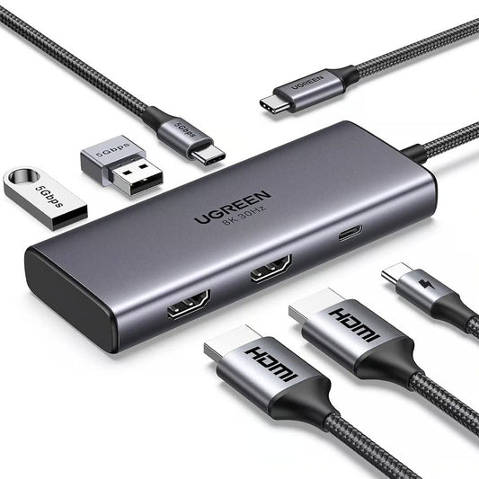 Hub USB-C UGREEN CM498 (15852), 2 x USB-A 3.0 - 2 x USB-C - 2 x HDMI, Γκρι