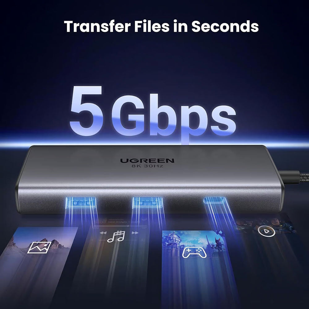 Hub USB-C UGREEN CM498 (15852), 2 x USB-A 3.0 - 2 x USB-C - 2 x HDMI, Γκρι