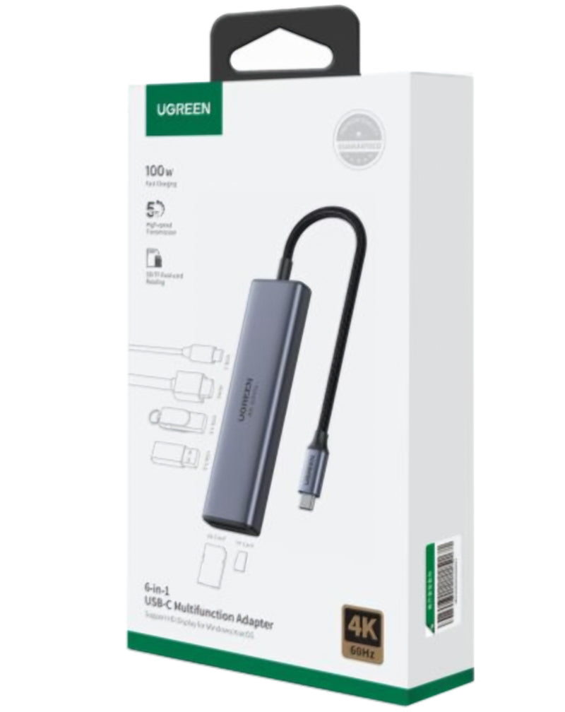 UGREEN CM511 USB-C Hub (60384), 2 x USB-A 3.0 - 1 x USB-C - 1 x HDMI - 1 x SD - 1 x microSD, Gray