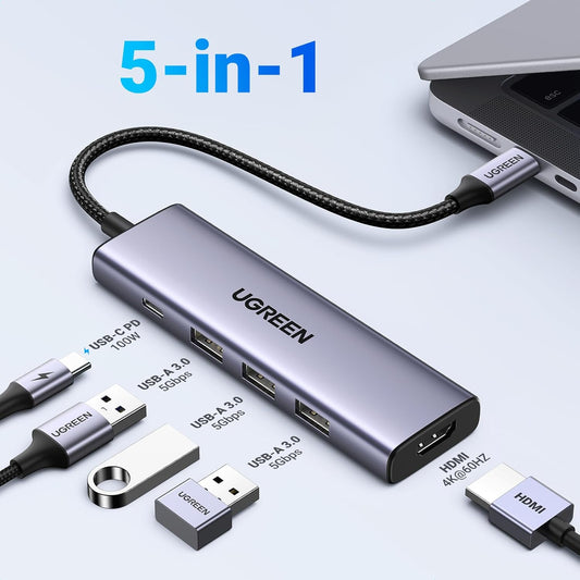 Hub USB-C UGREEN CM511, 3 x USB-A 3.0 - 1 x USB-C - 1 x HDMI, Γκρι