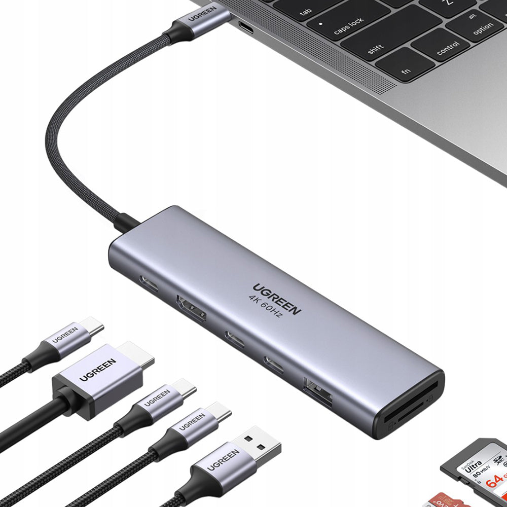 Hub USB-C UGREEN CM511 (45521), 1 x USB-A 3.2 - 3 x USB-C - 1 x HDMI - 1 x SD - 1 x microSD, Γκρι