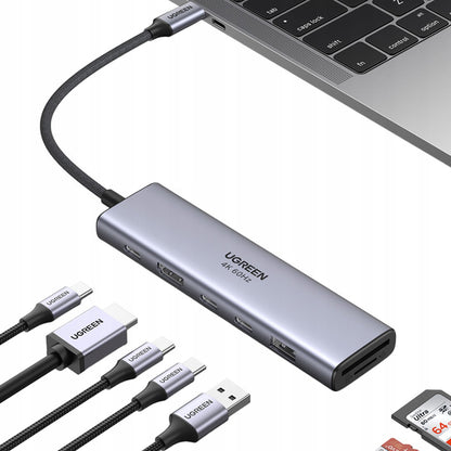 Hub USB-C UGREEN CM511 (45521), 1 x USB-A 3.2 - 3 x USB-C - 1 x HDMI - 1 x SD - 1 x microSD, Γκρι