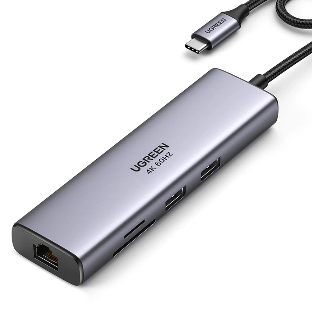 Hub USB-C UGREEN CM512, 2 x USB-A 3.0 - 1 x USB-C - 1 x HDMI - 1 x SD - 1 x microSD - RJ45, Γκρι