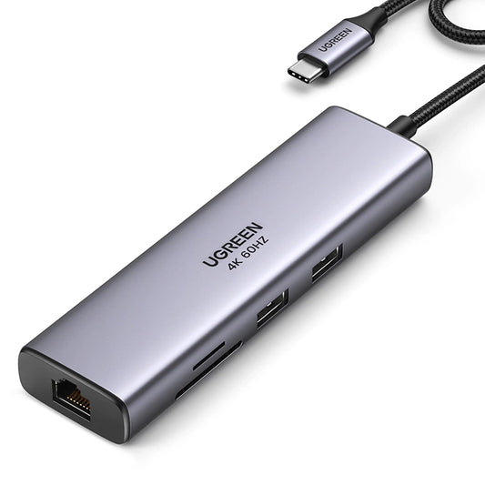 Hub USB-C UGREEN CM512, 2 x USB-A 3.0 - 1 x USB-C - 1 x HDMI - 1 x SD - 1 x microSD - RJ45, Γκρι