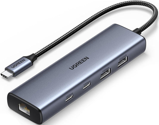 Hub USB-C UGREEN CM512, 1 x USB-A 3.2 - 1 x USB-A - 3 x USB-C - 1 x RJ45, Γκρι