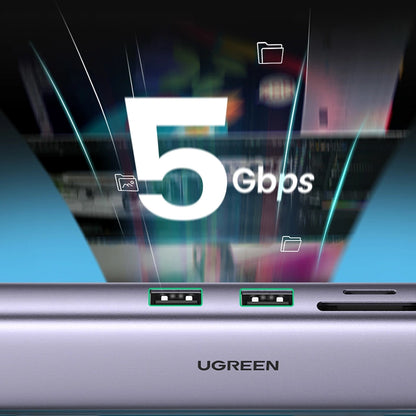 Hub USB-C UGREEN CM512, 2 x USB-A 3.0 - 1 x USB-C - 1 x HDMI - 1 x SD - 1 x microSD - RJ45, Γκρι