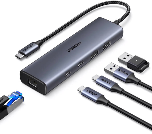 Hub USB-C UGREEN CM512, 1 x USB-A 3.2 - 1 x USB-A - 3 x USB-C - 1 x RJ45, Γκρι