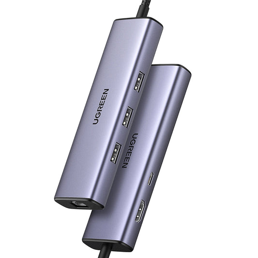Hub USB-C UGREEN CM512 (15598), 3 x USB-A 3.0 - 1 x USB-C - 1 x HDMI - 1 x RJ45, Γκρι