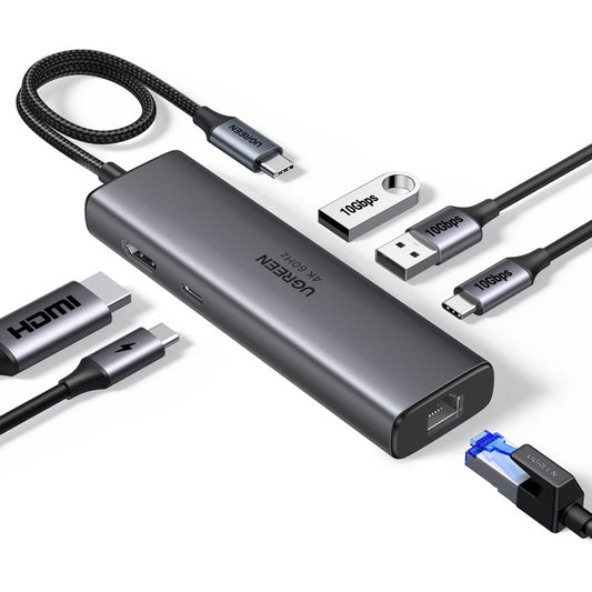 Hub USB-C UGREEN CM512 (45000), 2 x USB-A 3.2 - 2 x USB-C - 1 X HDMI - 1 x RJ45, Γκρι