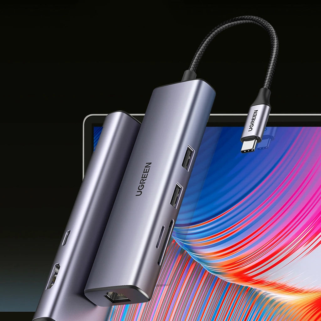 Hub USB-C UGREEN CM512, 2 x USB-A 3.0 - 1 x USB-C - 1 x HDMI - 1 x SD - 1 x microSD - RJ45, Γκρι