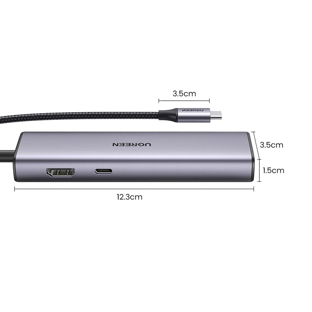 Hub USB-C UGREEN CM512, 2 x USB-A 3.0 - 1 x USB-C - 1 x HDMI - 1 x SD - 1 x microSD - RJ45, Γκρι