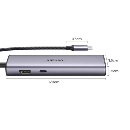 Hub USB-C UGREEN CM512, 2 x USB-A 3.0 - 1 x USB-C - 1 x HDMI - 1 x SD - 1 x microSD - RJ45, Γκρι