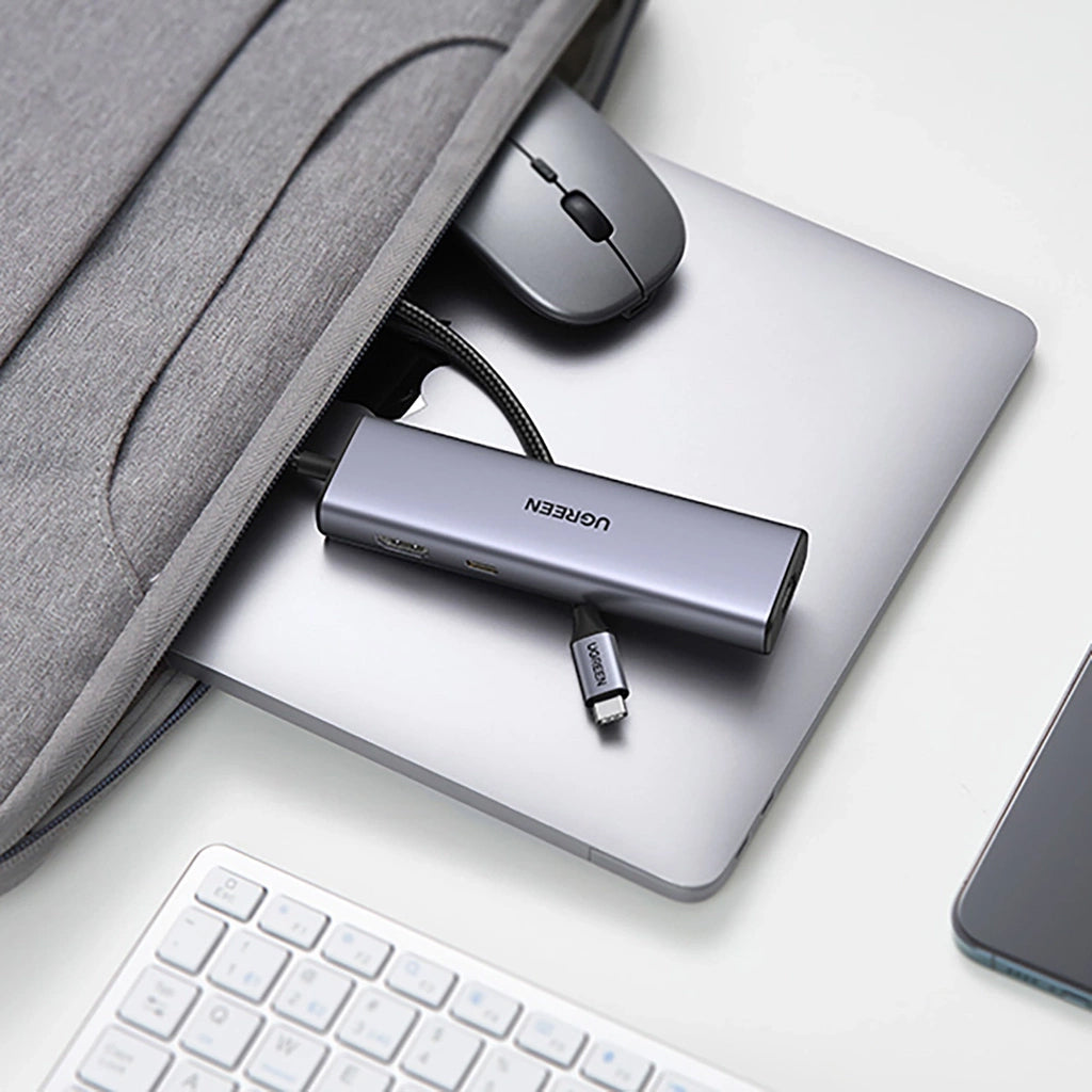 Hub USB-C UGREEN CM512, 2 x USB-A 3.0 - 1 x USB-C - 1 x HDMI - 1 x SD - 1 x microSD - RJ45, Γκρι