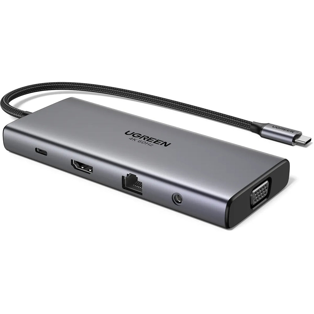 Hub USB-C UGREEN CM639 (45520), 2 x USB-A 3.2 - 3 x USB-C - 1 x HDMI - 1 x VGA - 1 x Jack 3.5mm - 1 x RJ45 - 1 x SD - 1 x microSD, Γκρι