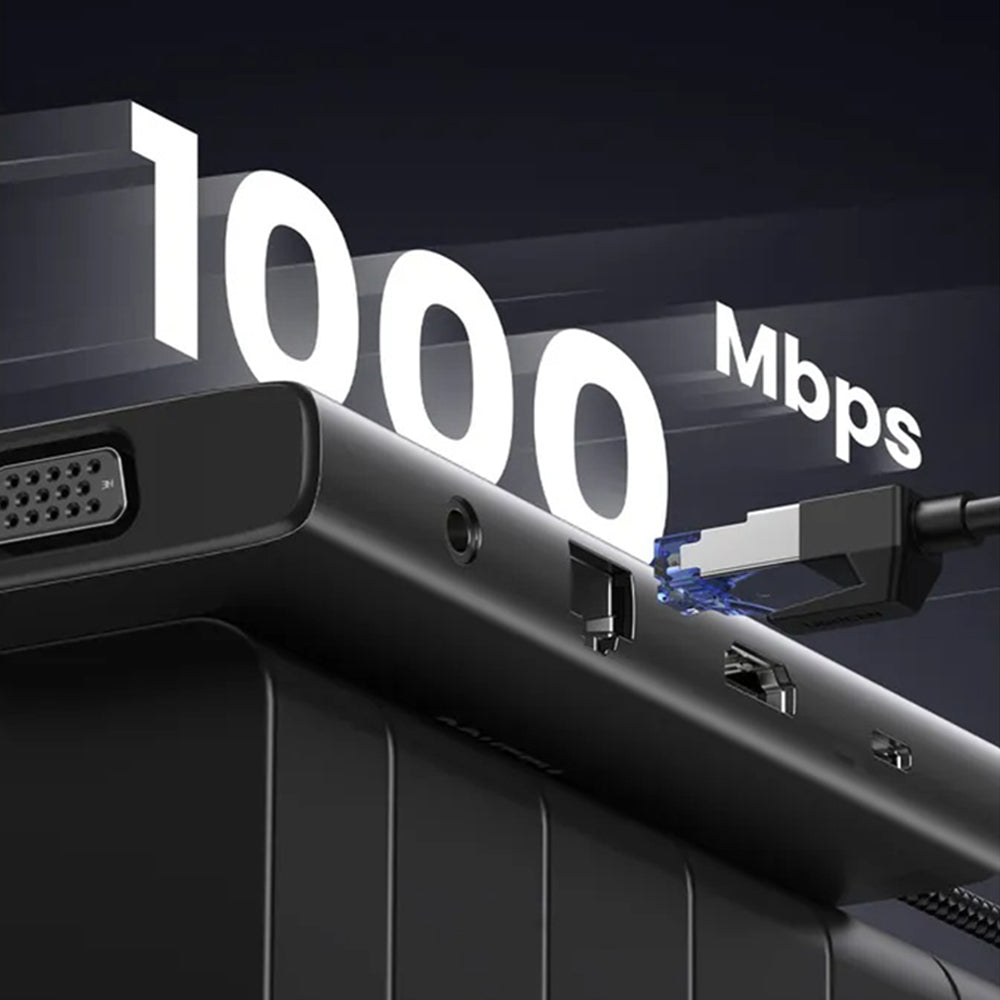 Hub USB-C UGREEN CM639 (45520), 2 x USB-A 3.2 - 3 x USB-C - 1 x HDMI - 1 x VGA - 1 x Jack 3.5mm - 1 x RJ45 - 1 x SD - 1 x microSD, Γκρι
