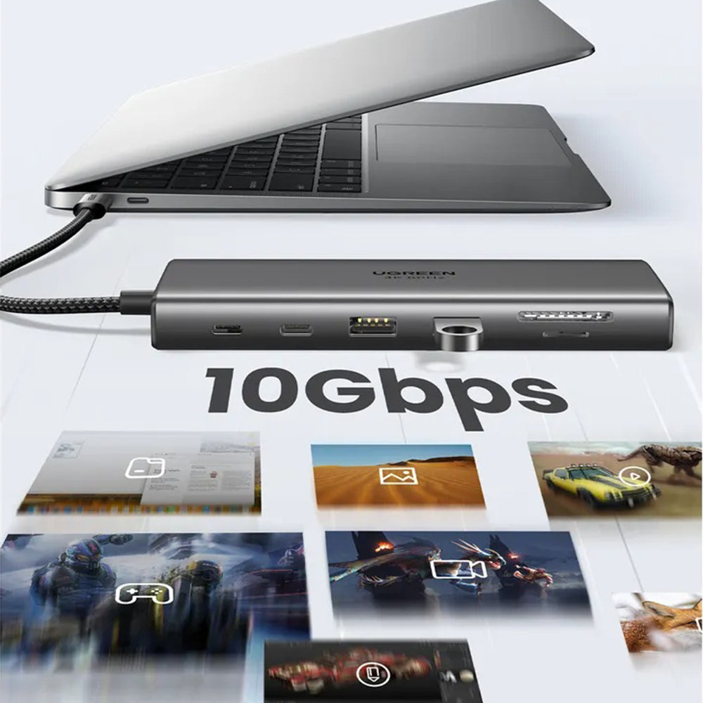 Hub USB-C UGREEN CM639 (45520), 2 x USB-A 3.2 - 3 x USB-C - 1 x HDMI - 1 x VGA - 1 x Jack 3.5mm - 1 x RJ45 - 1 x SD - 1 x microSD, Γκρι