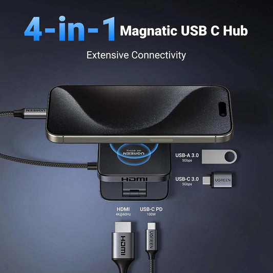 Hub USB-C UGREEN CM801, 1 x USB-A 3.0 - 2 x USB-C - 1 x HDMI, Γκρι