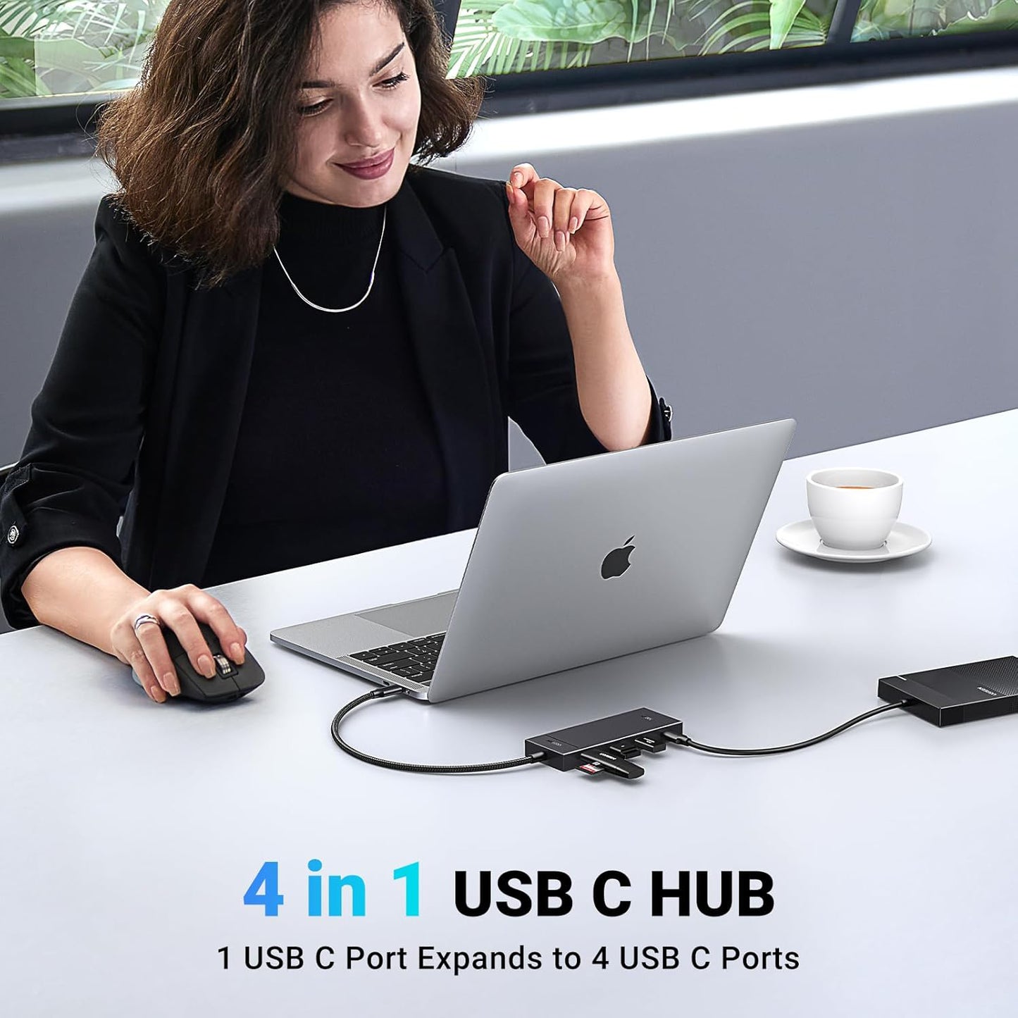 Hub USB-C UGREEN CM806, 4 x USB-C, 0.5m, Μαύρο