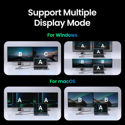 Hub USB-C UGREEN Revodok Pro 210 CM639, 1 x USB-A 3.0 - 2 x USB-A - 2 x USB-C - 2 x HDMI - 1 x RJ45 - 1 x SD - 1 x microSD, Γκρι