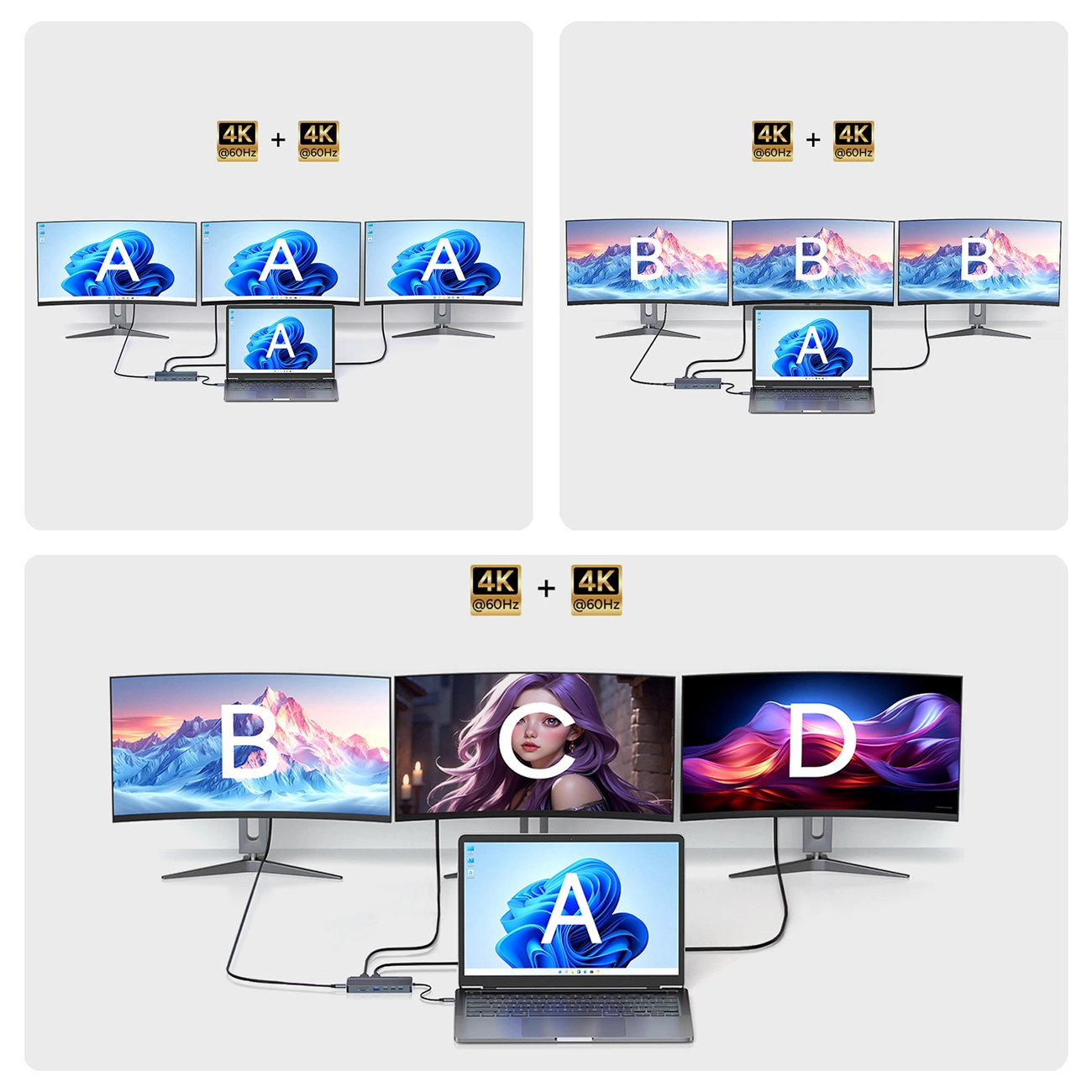 Hub USB-C WZK WDS03Y5S, 1 x USB-A 3.1 - 2 x USB-A - 5 x USB-C - 2 x HDMI - 1 x Jack 3.5mm - 1 x RJ45 - 1 x SD - 1 x microSD, Γκρι