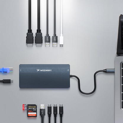 Hub USB-C WZK WDS03Y5S, 1 x USB-A 3.1 - 2 x USB-A - 5 x USB-C - 2 x HDMI - 1 x Jack 3.5mm - 1 x RJ45 - 1 x SD - 1 x microSD, Γκρι