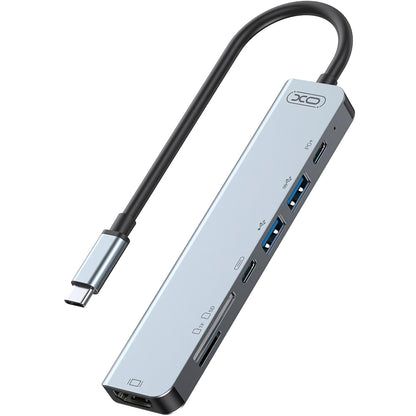 Hub USB-C XO Design HUB008, 2 x USB-A - 2 x USB-C - 1 x HDMI - 1 x SD - 1 x microSD, Gri