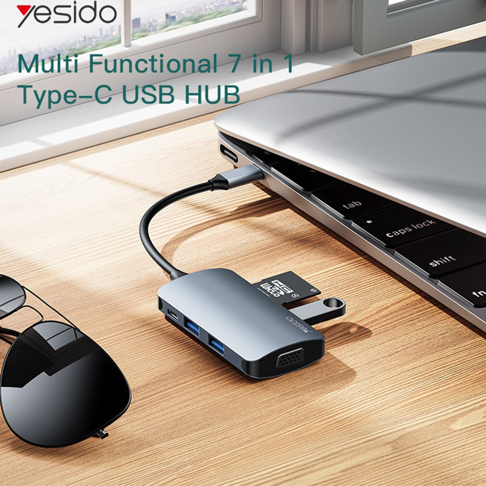 Hub USB-C Yesido HB16, 7in1, Γκρι
