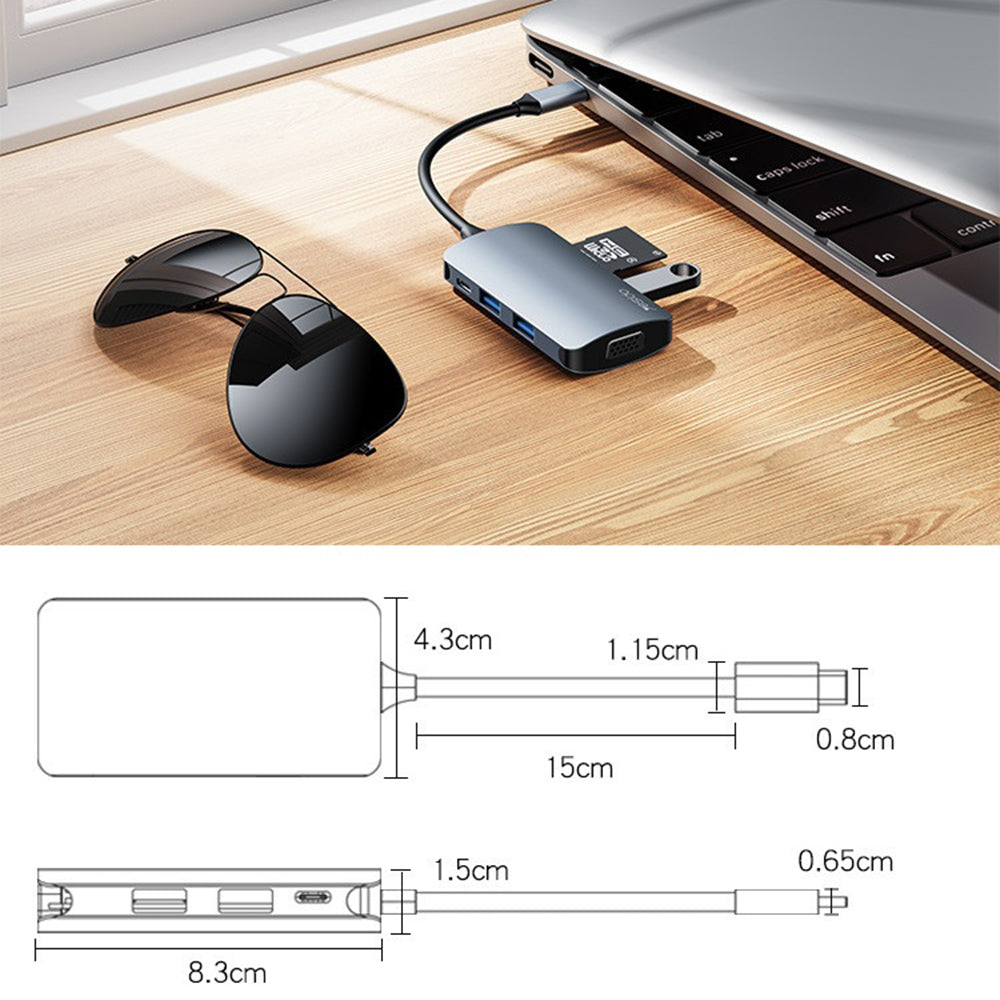 Hub USB-C Yesido HB16, 7in1, Γκρι