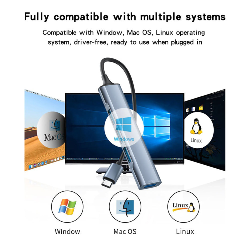 Hub USB-C Yesido HB17, 4in1, Γκρι