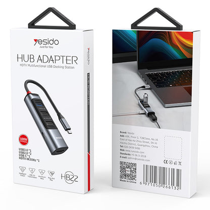 Hub USB-C Yesido HB22, 5in1, Γκρι