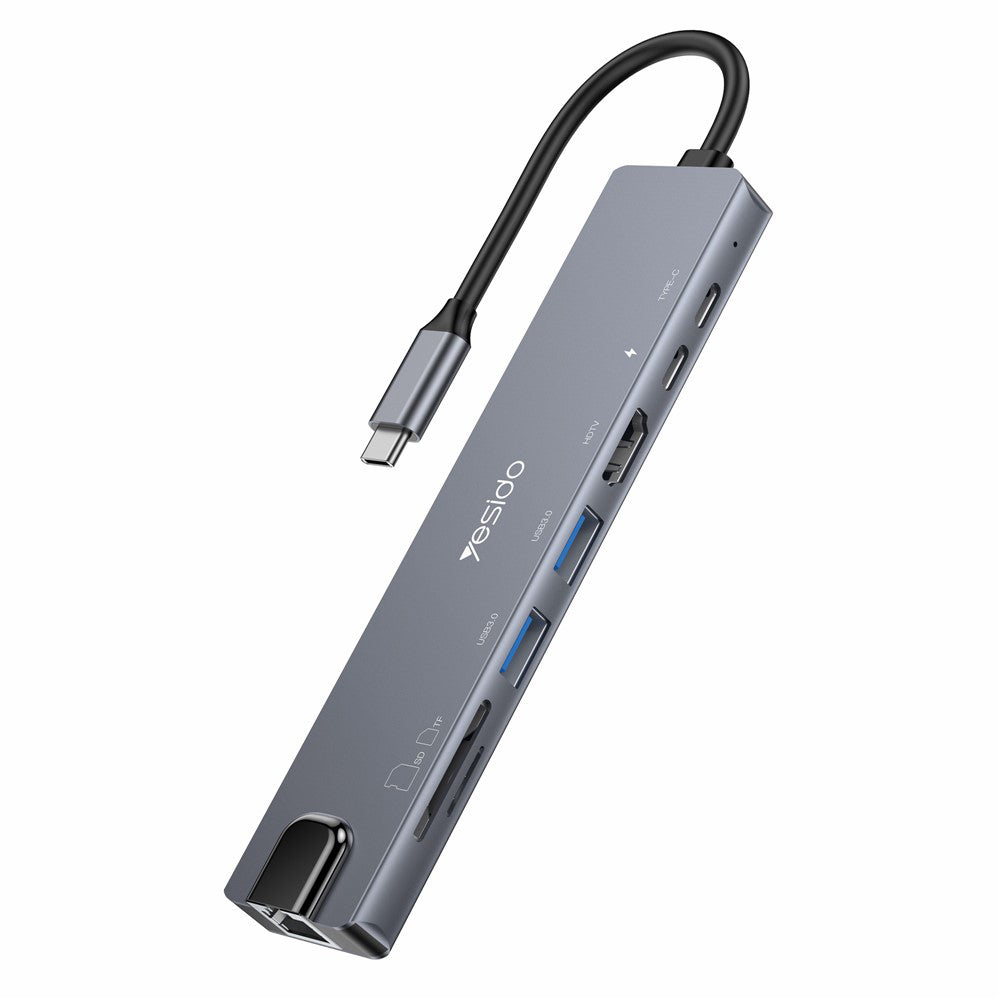 Hub USB-C Yesido HB27, 8in1, Γκρι