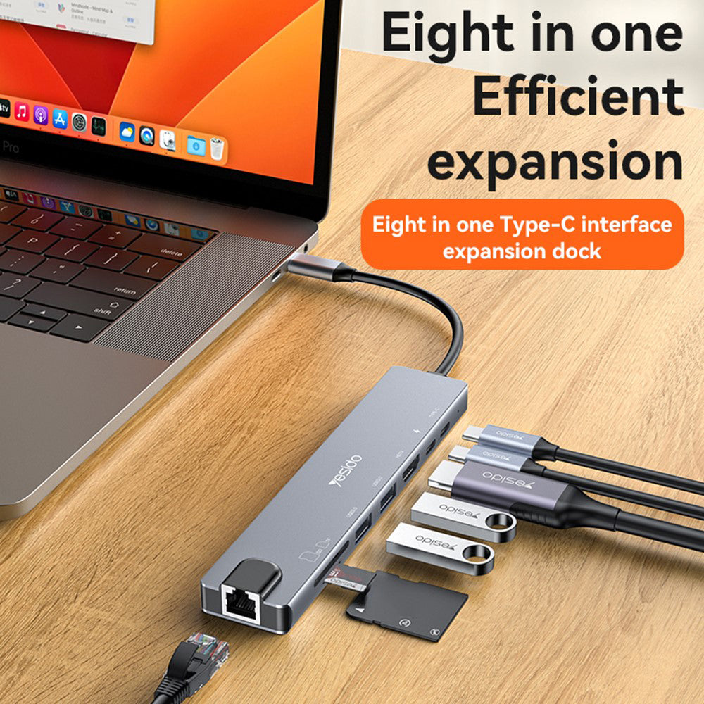 Hub USB-C Yesido HB27, 8in1, Γκρι