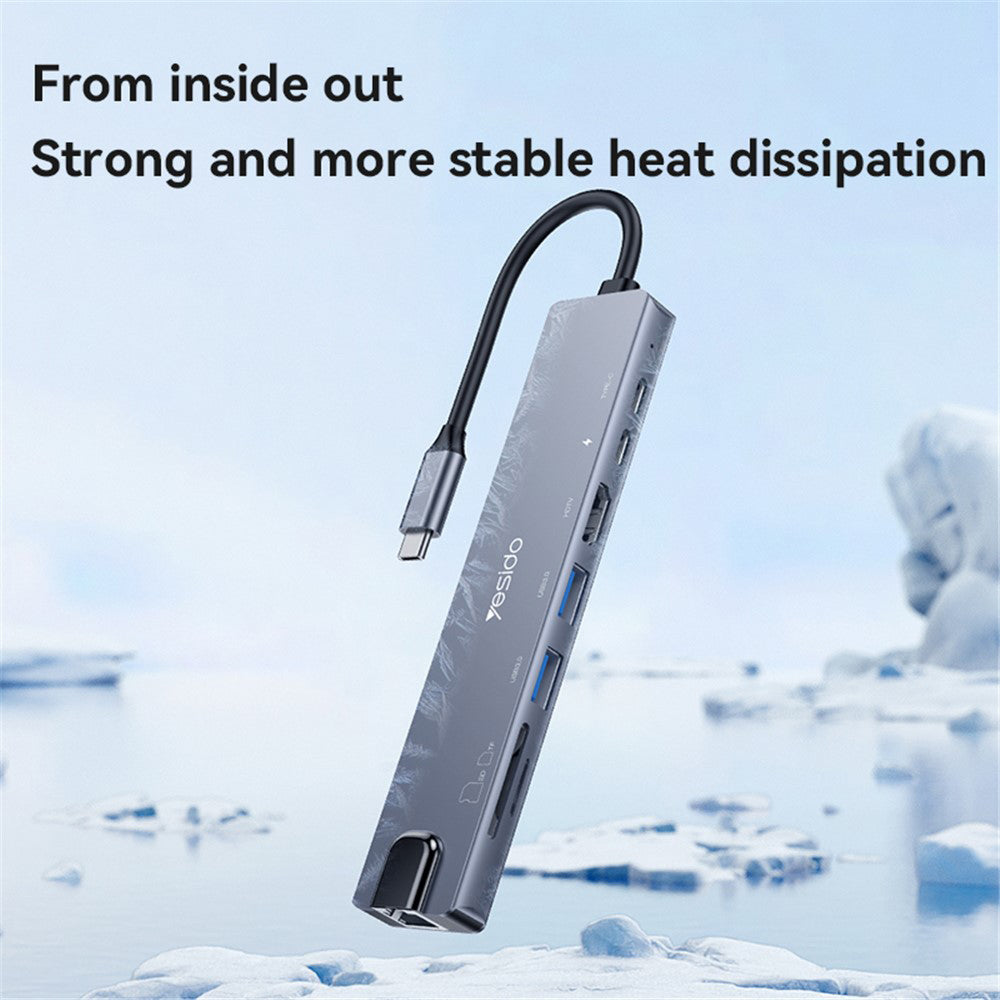 Hub USB-C Yesido HB27, 8in1, Γκρι