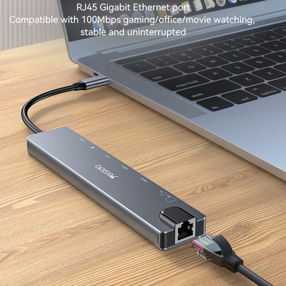 Hub USB-C Yesido HB27, 8in1, Γκρι