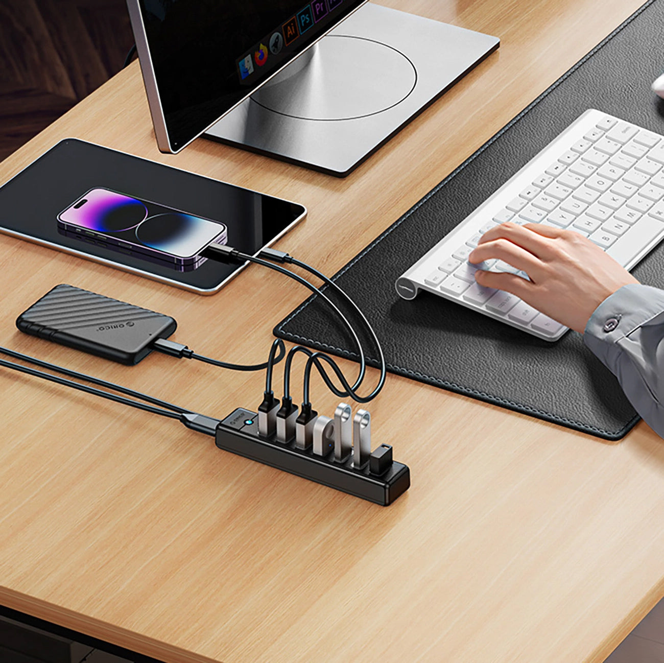 Hub USB Orico PW7U-U3, 7 x USB-A 3.0 - 1 x USB-C, Μαύρο