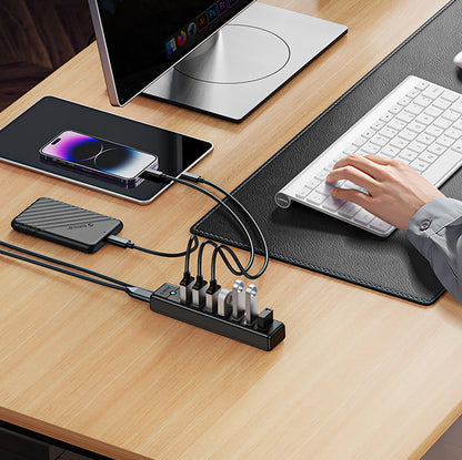 Hub USB Orico PW7U-U3, 7 x USB-A 3.0 - 1 x USB-C, Μαύρο