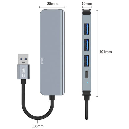 USB Hub Tech-Protect V0, 3 x USB-A 3.0 - 1 x USB-A - 1 x USB-C, γκρι