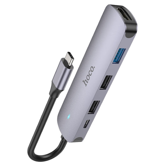 Hub USB-C HOCO HB27, USB-A 3.0 - 2 x USB-A - USB-C - HDMI, Γκρι
