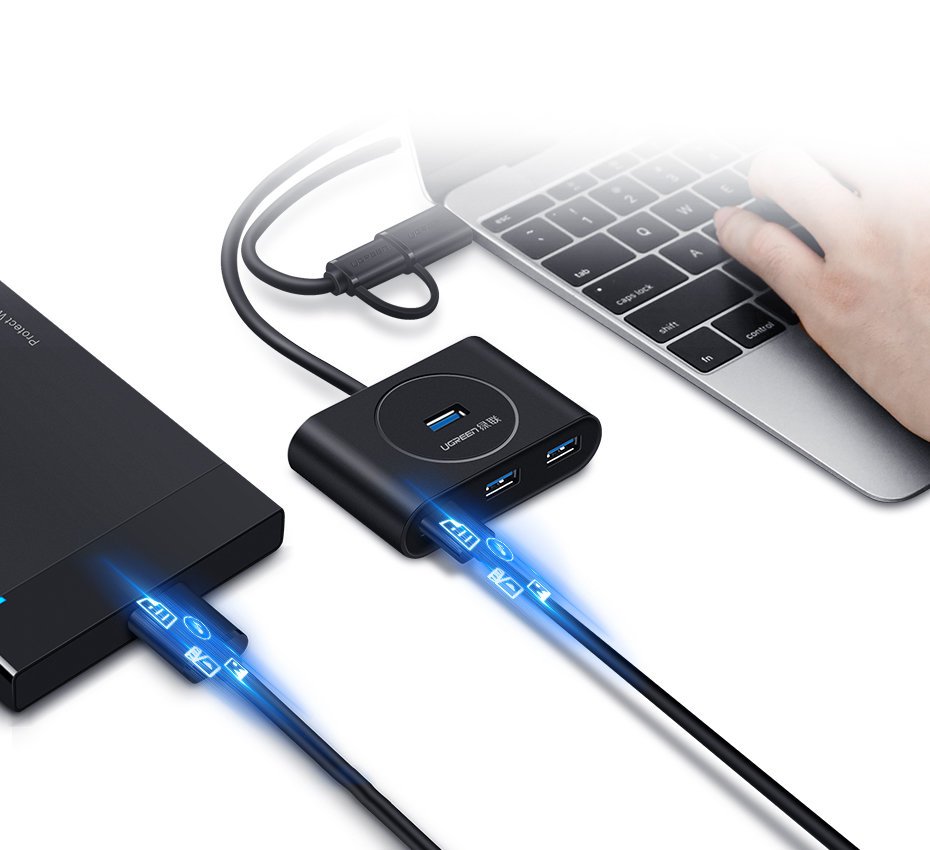 Hub USB UGREEN CR113, 4 x USB-A 3.0, 1m, Μαύρο