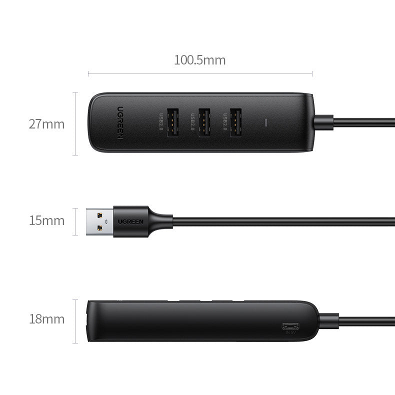 Hub USB UGREEN CM416, 4 x USB-A 3.0, 1m, Μαύρο