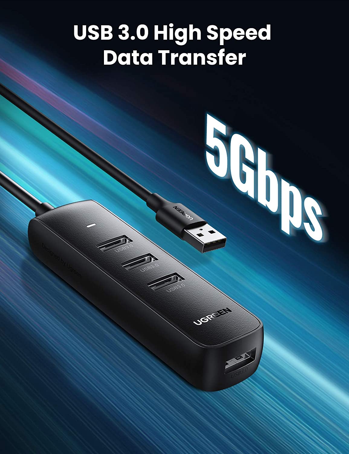 Hub USB UGREEN CM416, 4 x USB-A 3.0, 1m, Μαύρο