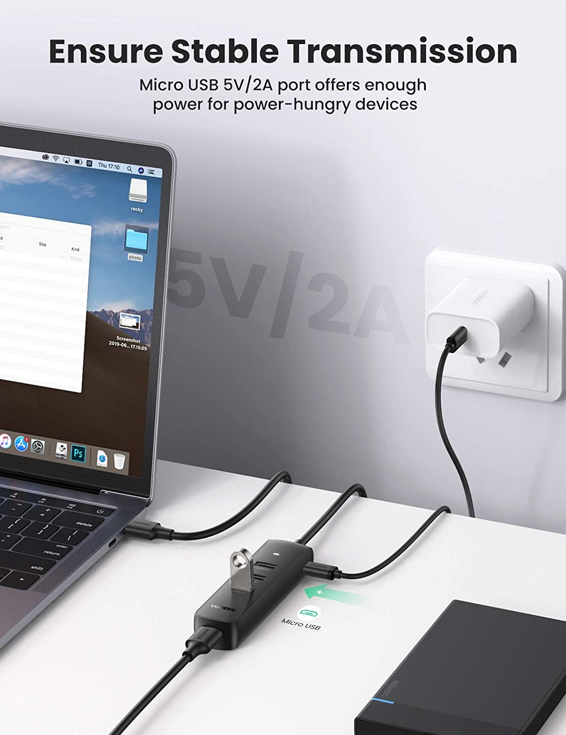 Hub USB UGREEN CM416, 4 x USB-A 3.0, 1m, Μαύρο
