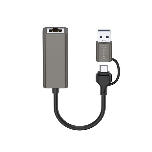 Κάρτα Δικτύου XO Design HUB018, RJ45, USB-C / USB, Γκρι