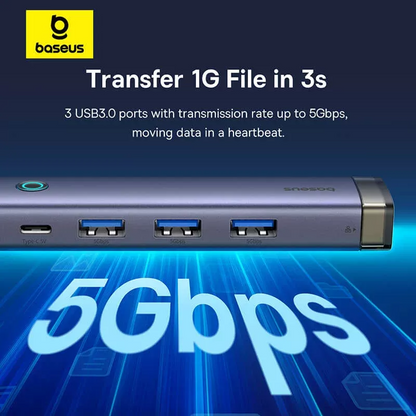 Hub USB / USB-C Baseus UltraJoy, 3 x USB-A 3.0 - 1 x USB-C - 1 x RJ45, Γκρι B0005280B811-14