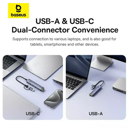 Hub USB / USB-C Baseus UltraJoy, 3 x USB-A 3.0 - 1 x USB-C - 1 x RJ45, Γκρι B0005280B811-14