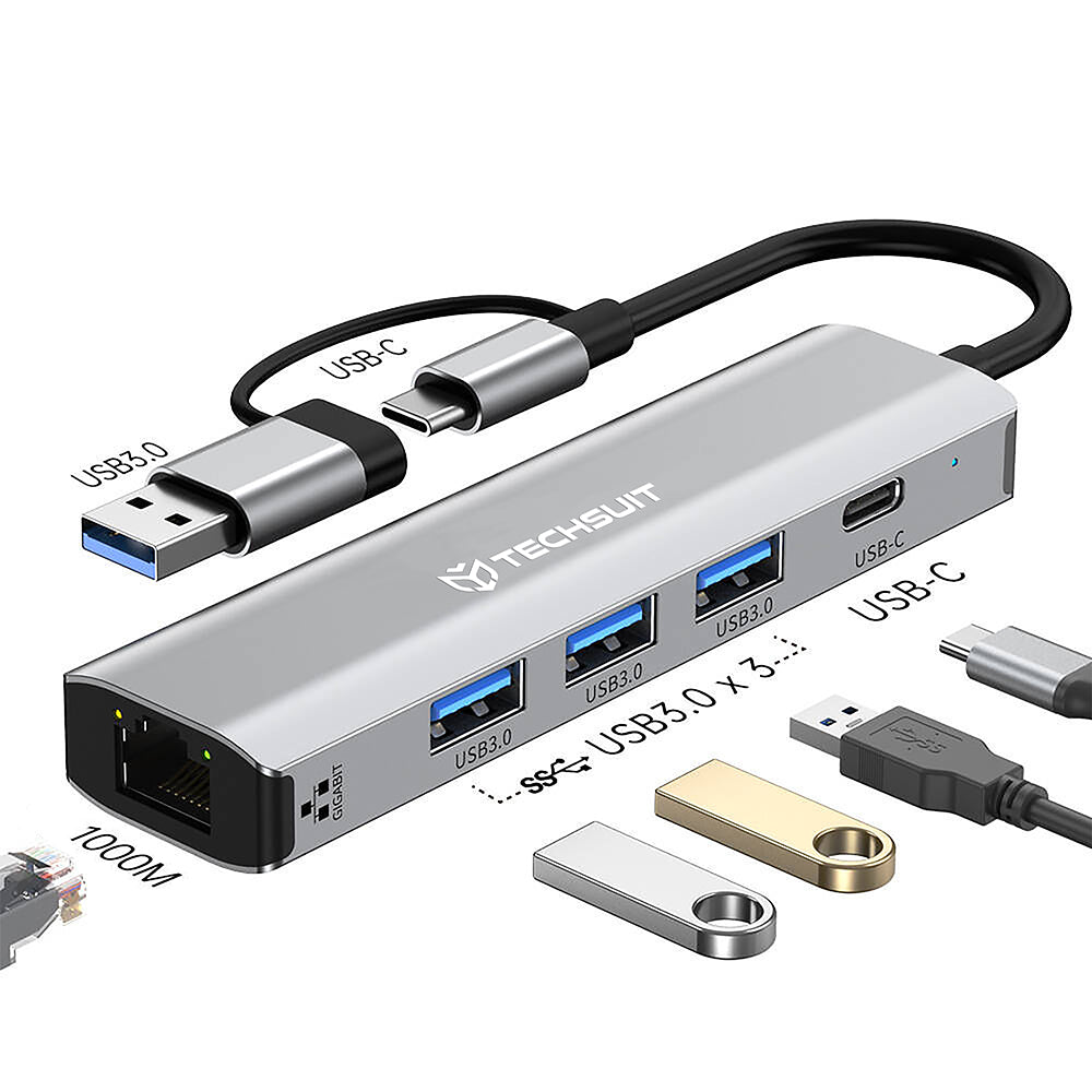 Hub USB / USB-C Techsuit H3 BoostNetLink, 5 σε 1, Γκρι