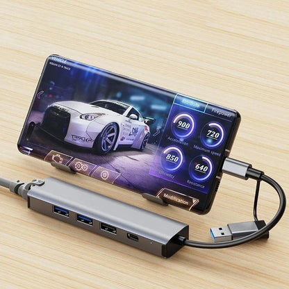 Hub USB / USB-C Techsuit H3 BoostNetLink, 5 σε 1, Γκρι