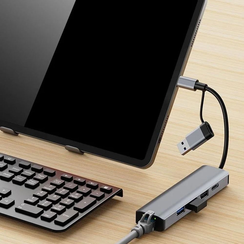 Hub USB / USB-C Techsuit H3 BoostNetLink, 5 σε 1, Γκρι